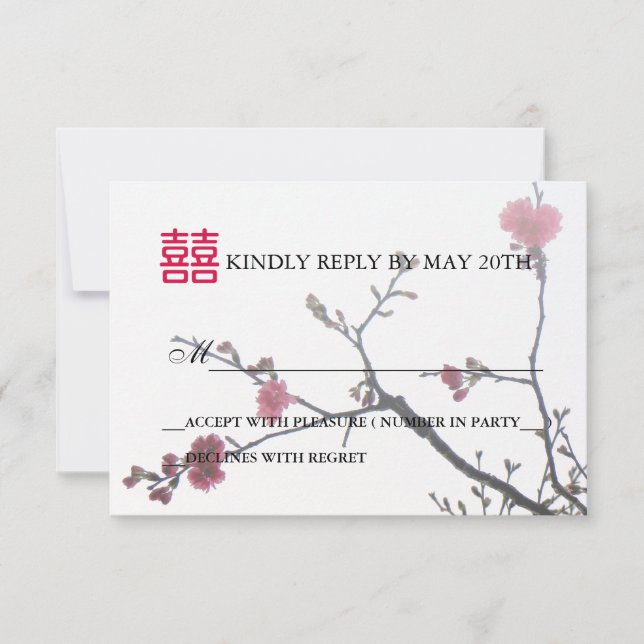 Welcoming Spring Double Happiness Sakura RSVP Card (Front)