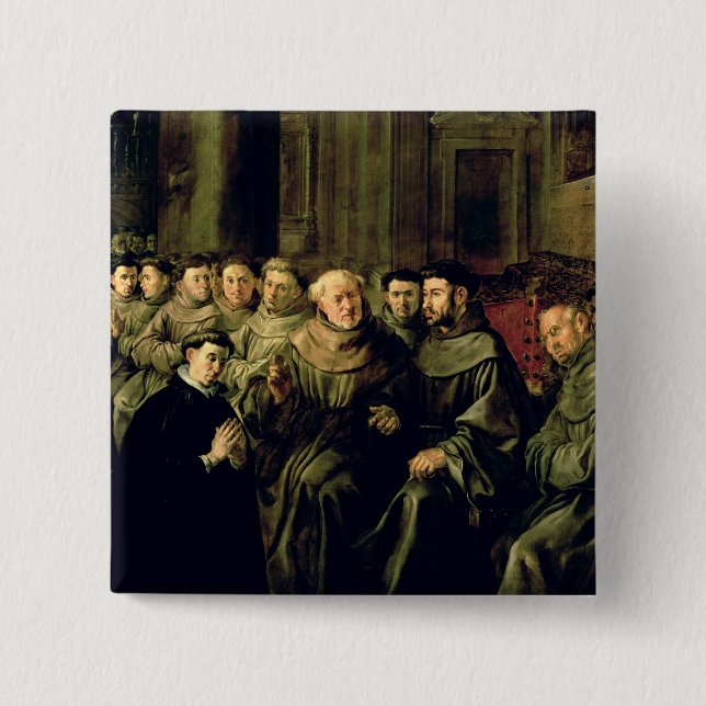 Welcoming St. Bonaventure into the Franciscan 2 Inch Square Button (Front)