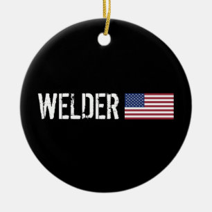 Welder - American Flag Ceramic Ornament