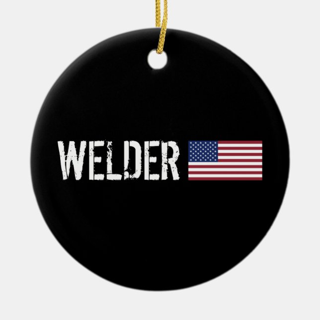 Welder - American Flag Ceramic Ornament (Front)