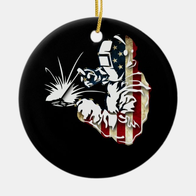 Welder American Flag USA Patriotic Welder Gift Ceramic Ornament (Front)