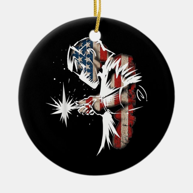 Welder American Flag USA Patriotic Welder Gift  Ceramic Ornament (Front)