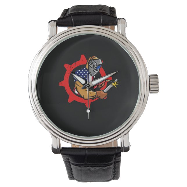 Welder American Flag USA Patriotic Welder Gift Watch (Front)