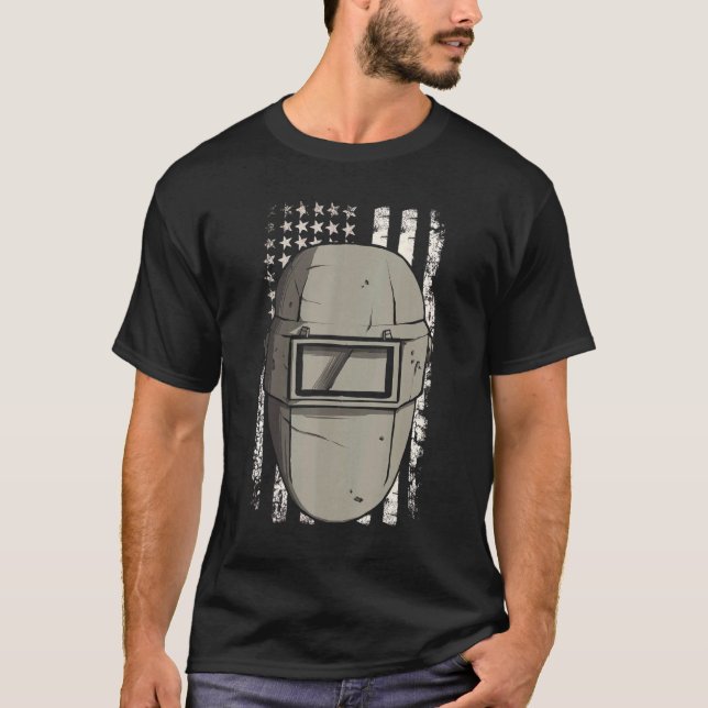 Welder American Flag Usa Patriotic Welder Mask T-Shirt (Front)