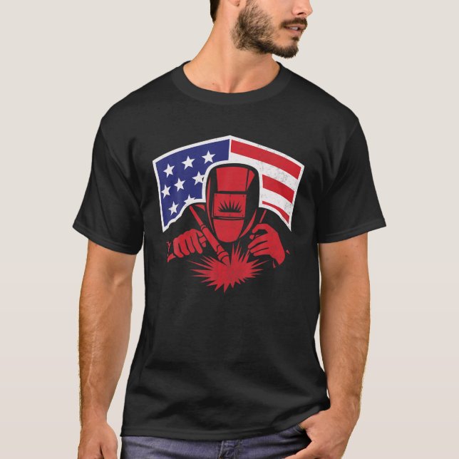 Welder American Flag USA Patriotic Welder T-Shirt (Front)
