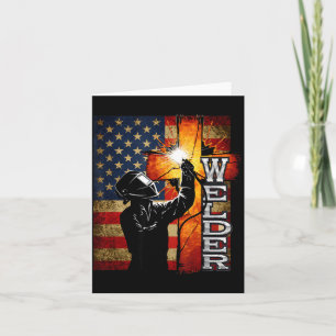 Welder American Flag Welding Faith Cross Christian Card