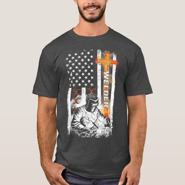 Welder American Flag Welding Fusing Material T-Shirt (Front)