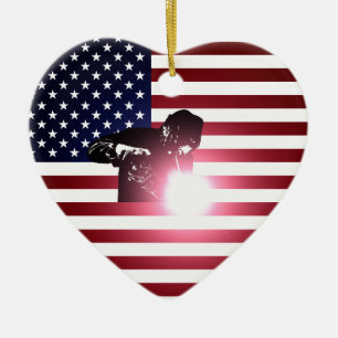 Welder and American Flag Ceramic Ornament