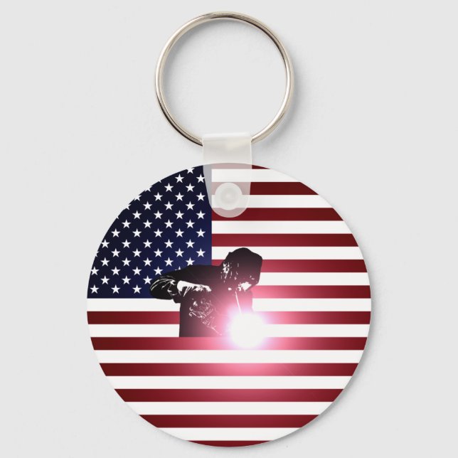 Welder and American Flag Keychain (Front)