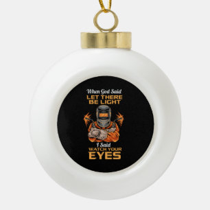 Welder ceramic ball christmas ornament