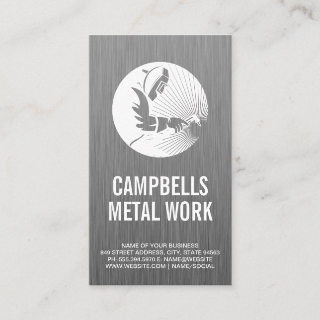 Welder Doing Metal Work | Metallic Texture Business Card (Front)