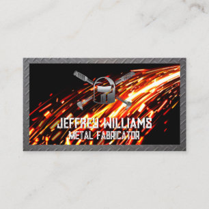 Welder Helmet Logo Sparks Metallic Business Card
