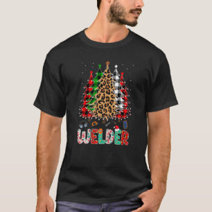 Welder Leopard Red White Green Plaid Christmas Tre T-Shirt