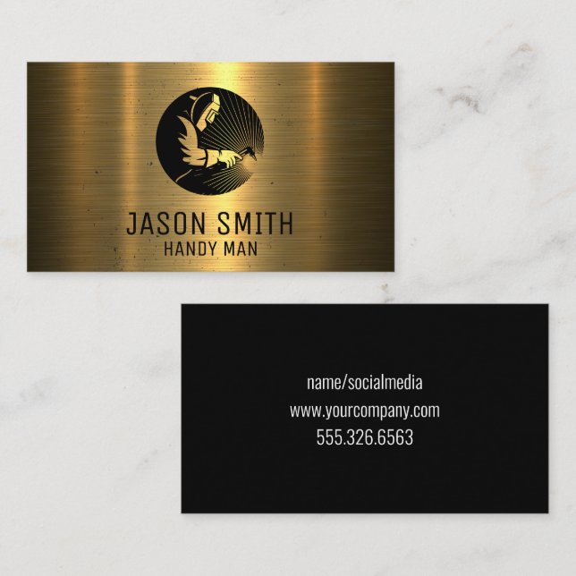 Welder Logo | Gold Metallic | Industrial Business Card (Front/Back)