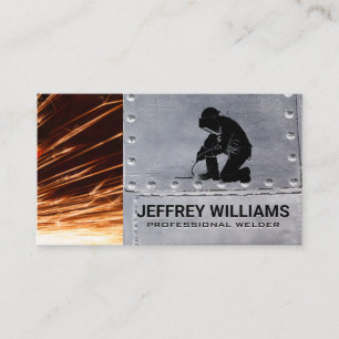 Welder Logo Metal Rivets Sparks Business Card
