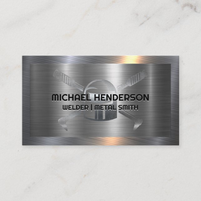 Welder Logo | Metallic Brushed Business Card (Front)