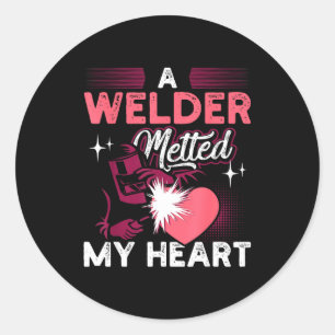 Welder Melted Heart Gift Wife Classic Round Sticker