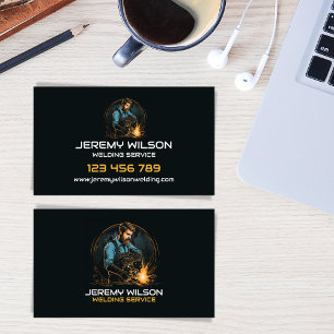 Welder Metal Welding Services Vintage Logo Business Card