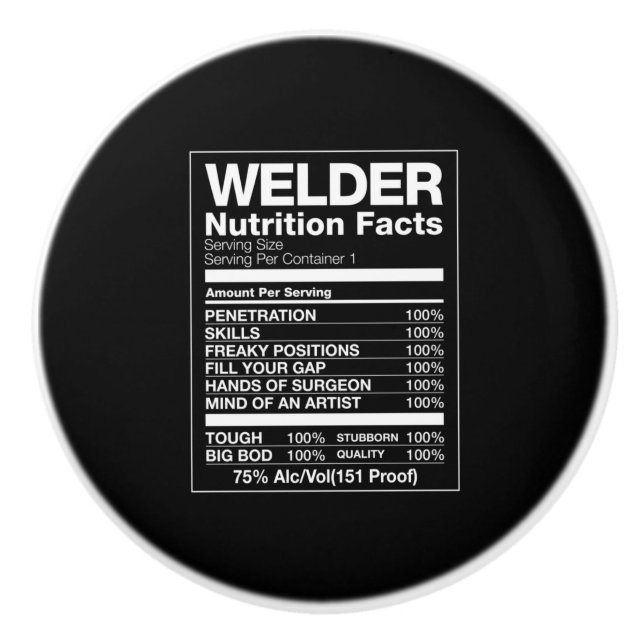 Welder Nutrition Facts Ceramic Knob (Front)