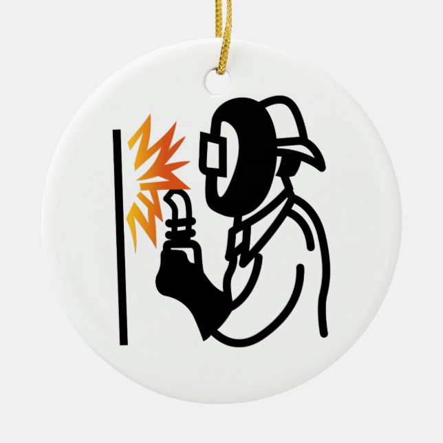 Welder Outline Ceramic Ornament (Front)