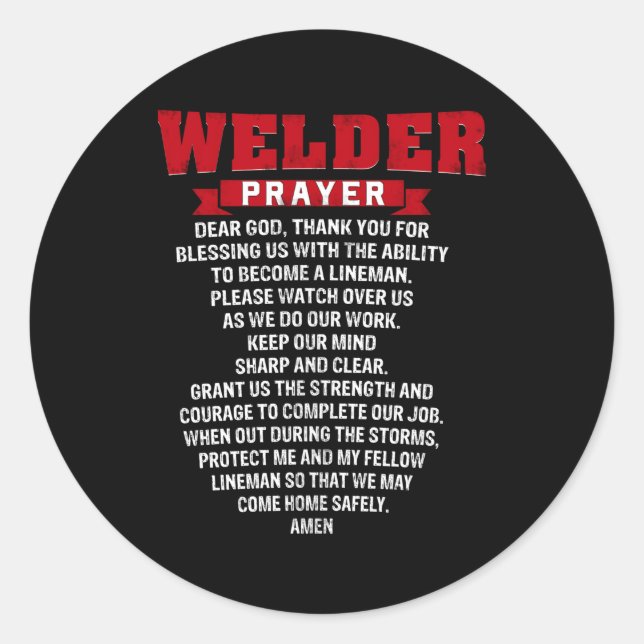 Welder Prayer Christian Welding Grandpa Dad Husban Classic Round Sticker (Front)