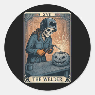 Welder Tarot Card Skeleton Female Pipeline Metal Classic Round Sticker