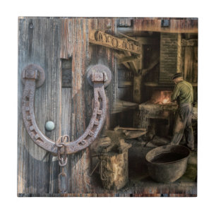 Welder Vintage Blacksmith Horseshoes Tile