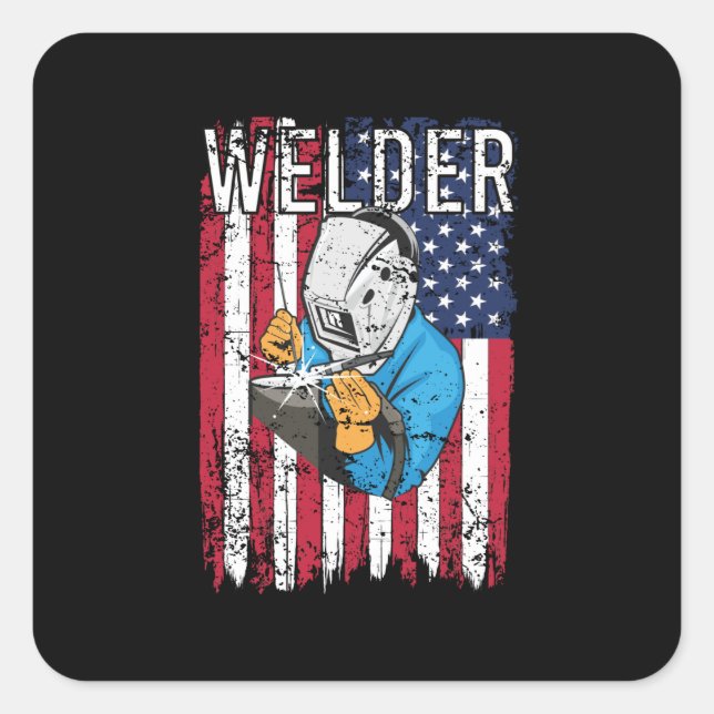 Welder Vintage USA American Flag Welding Square Sticker (Front)