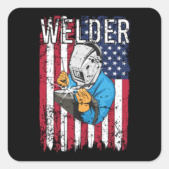 Welder Vintage USA American Flag Welding Square Sticker (Front)