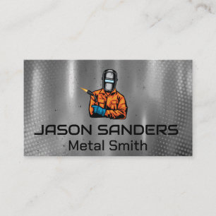 Welder with Blow Torch Logo Metallic Business Card