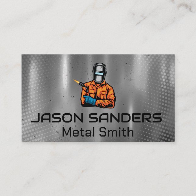 Welder with Blow Torch Logo | Metallic  Business Card (Front)