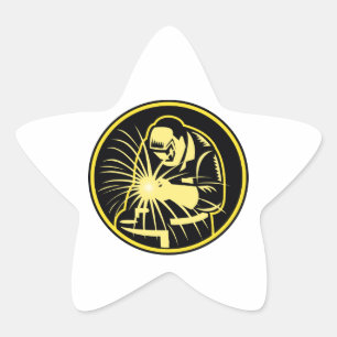 Welder With Welding Torch Visor Retro Star Sticker