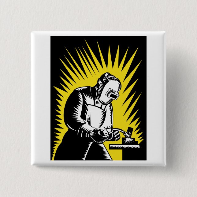 welder worker welding 2 inch square button (Front)
