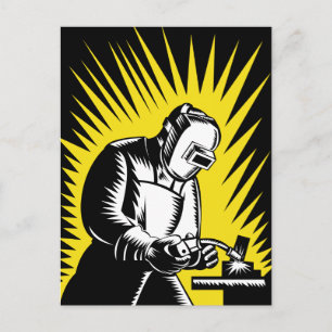 welder worker welding postcard