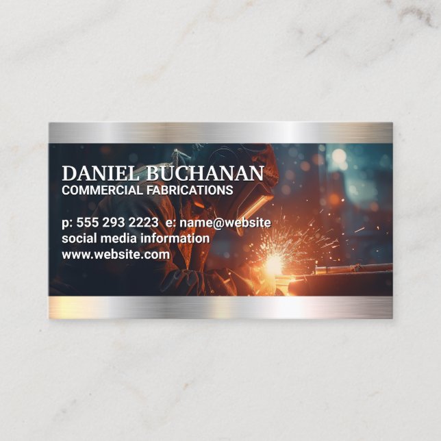 Welder Working with Metal | Sparks Fly Business Card (Front)