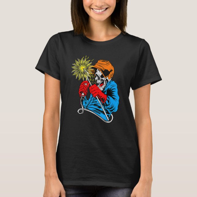 Welding Arc Welder Skeleton Skull Tig Gas Welding T-Shirt (Front)