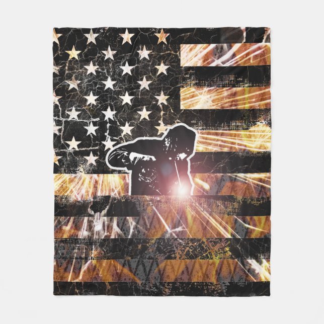 Welding Flag Sparks and Flames Fleece Blanket (Front)