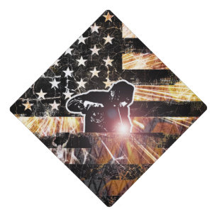 Welding Flag Sparks and Flames Graduation Cap Topper