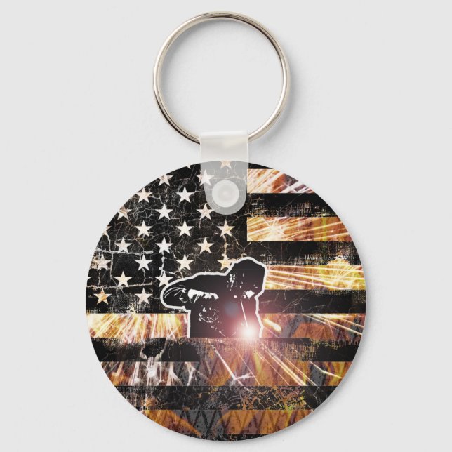 Welding Flag Sparks and Flames Keychain (Front)