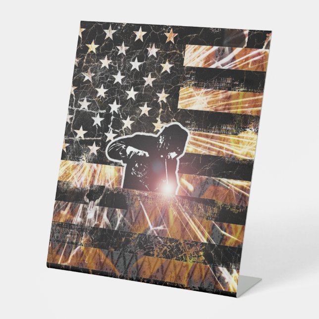 Welding Flag Sparks and Flames Pedestal Sign (Front)