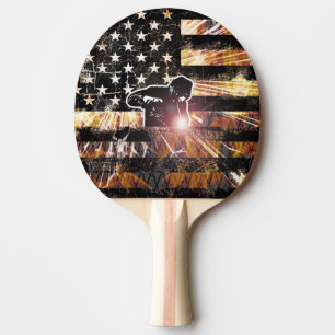 Welding Flag Sparks and Flames Ping Pong Paddle