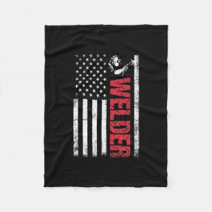 Welding Gift Proud Hard Working USA Flag Welder  Fleece Blanket