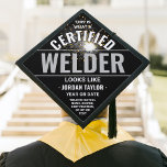 Welding Torch & Sparks Certified Welder Black Graduation Cap Topper<br><div class="desc">Add a stylish personalized touch to a welding school commencement ceremony with a custom graduation cap topper. All wording on this template is simple to customize or delete, including quote that reads "This is what a certified welder looks like." The black, white and grey design features a welding torch with...</div>