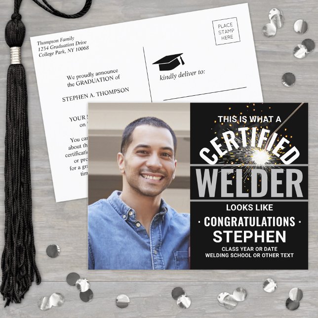 Welding Torch & Sparks Certified Welder Graduation Announcement Postcard (Creator Uploaded)