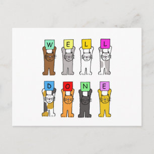 Well Done Congratulations Cartoon Cats Postcard