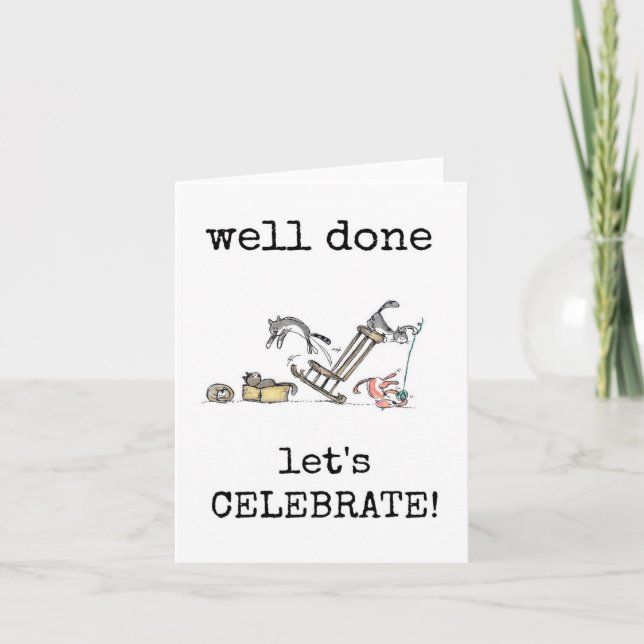 Well Done, Congratulations, Cute Cat Card (Front)