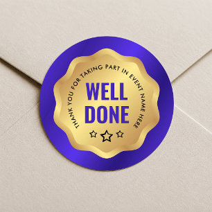 Well Done Event Medal Sticker Navy & Gold Badge