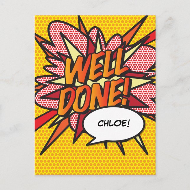 WELL DONE Fun Retro Comic Book Pop Art Postcard (Front)