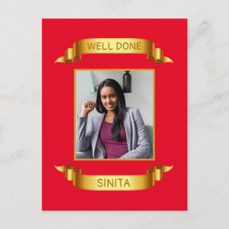 Well Done Gold Scroll, Custom Photo - Personalized Postcard