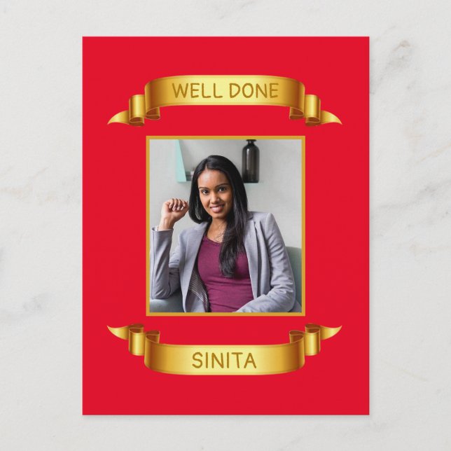 Well Done Gold Scroll, Custom Photo - Personalized Postcard (Front)